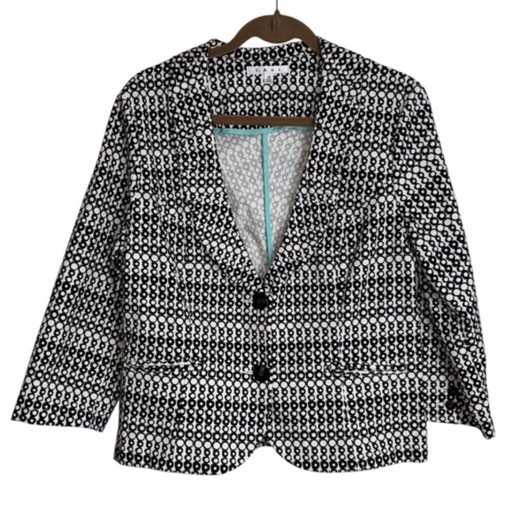 CAbi Women's Patterned Blazer Black White Brown Size 12
